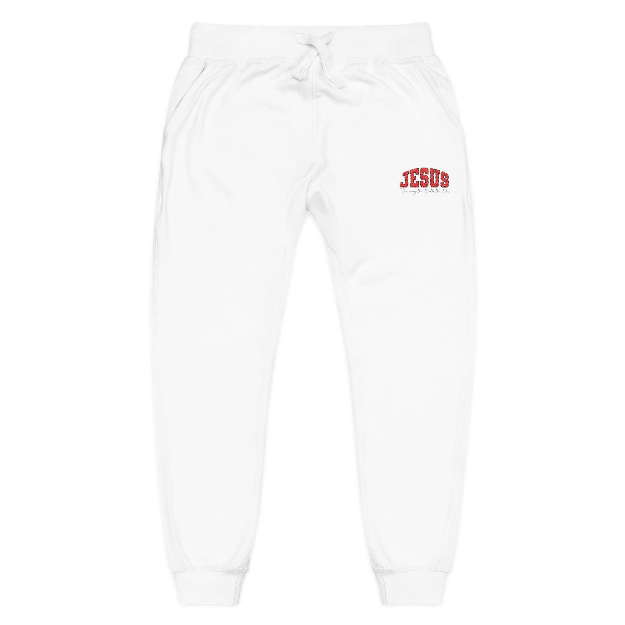 Embroidered 'JESUS' Fleece Sweatpants — Cozy Christian Joggers - Grace & Grit Boutique