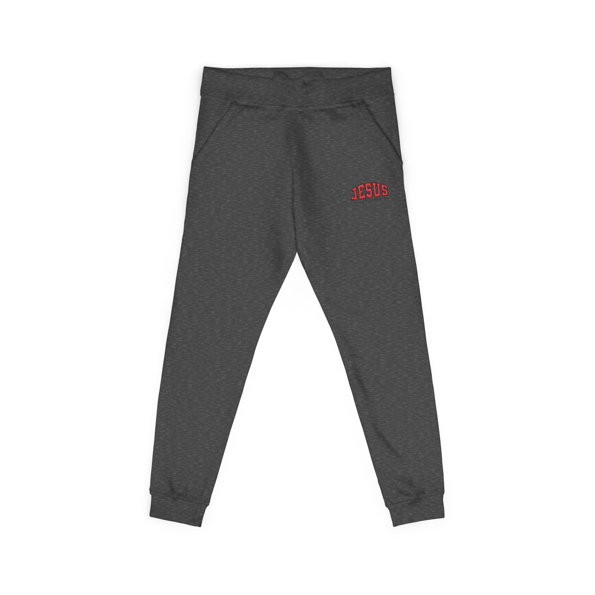 Embroidered 'JESUS' Fleece Sweatpants — Cozy Christian Joggers - Grace & Grit Boutique