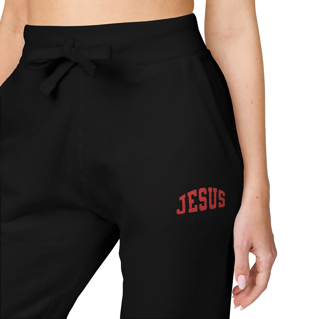 Embroidered 'JESUS' Fleece Sweatpants — Cozy Christian Joggers - Grace & Grit Boutique