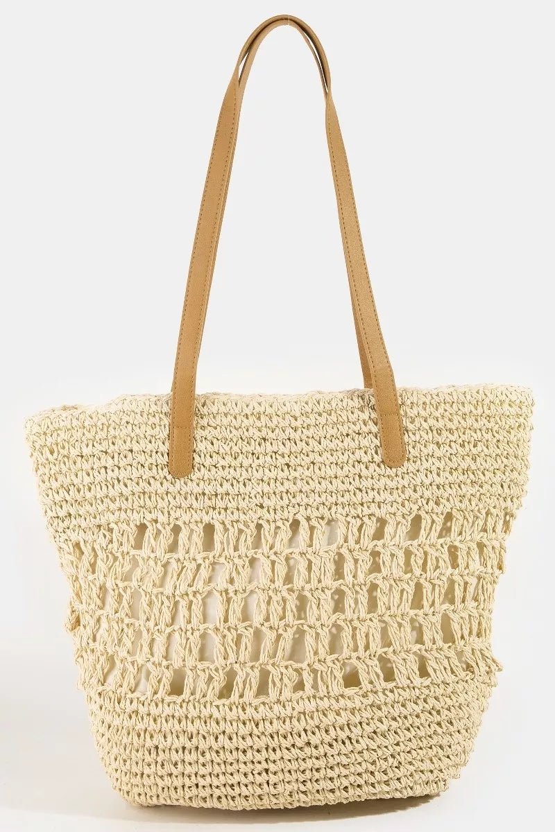 Fame Intricate Straw Braided Large Tote Bag by Trendsi