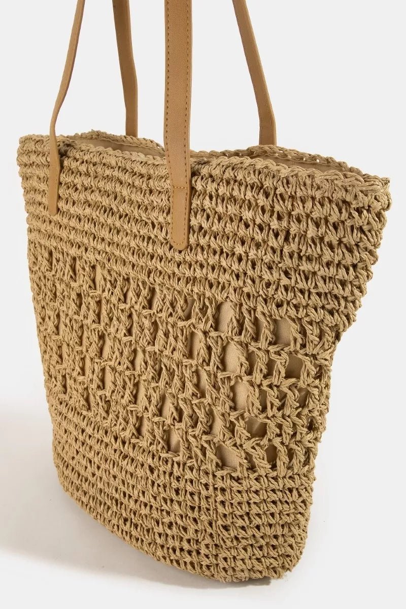 Fame Intricate Straw Braided Large Tote Bag - Grace & Grit Boutique