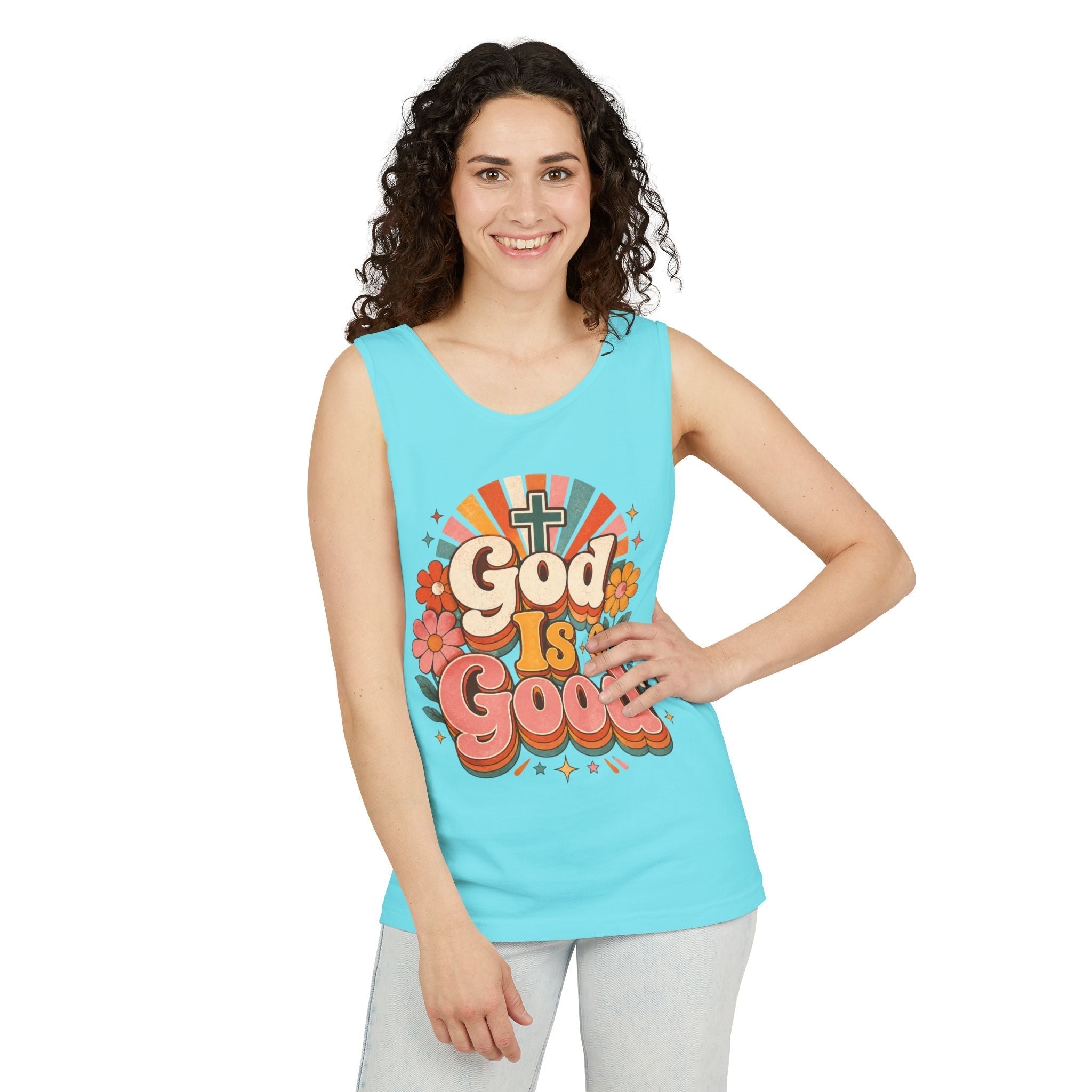 Floral Christian Tank Top - God Is Good Tee for Faith Wear - Grace & Grit Boutique