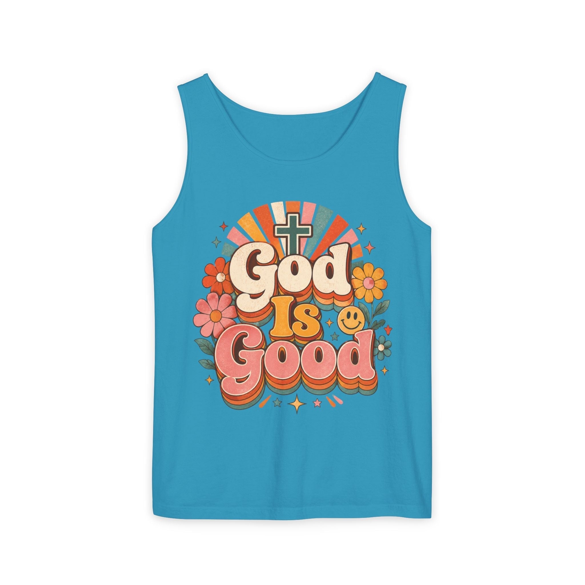 Floral Christian Tank Top - God Is Good Tee for Faith Wear by Printify