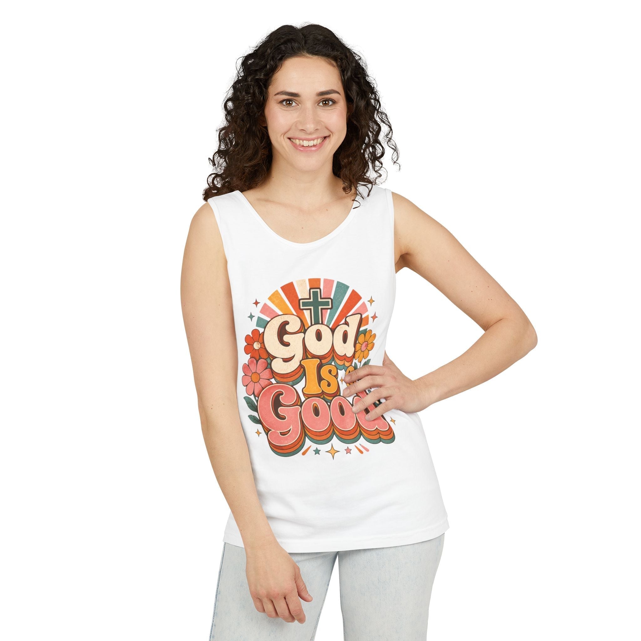 Floral Christian Tank Top - God Is Good Tee for Faith Wear - Grace & Grit Boutique
