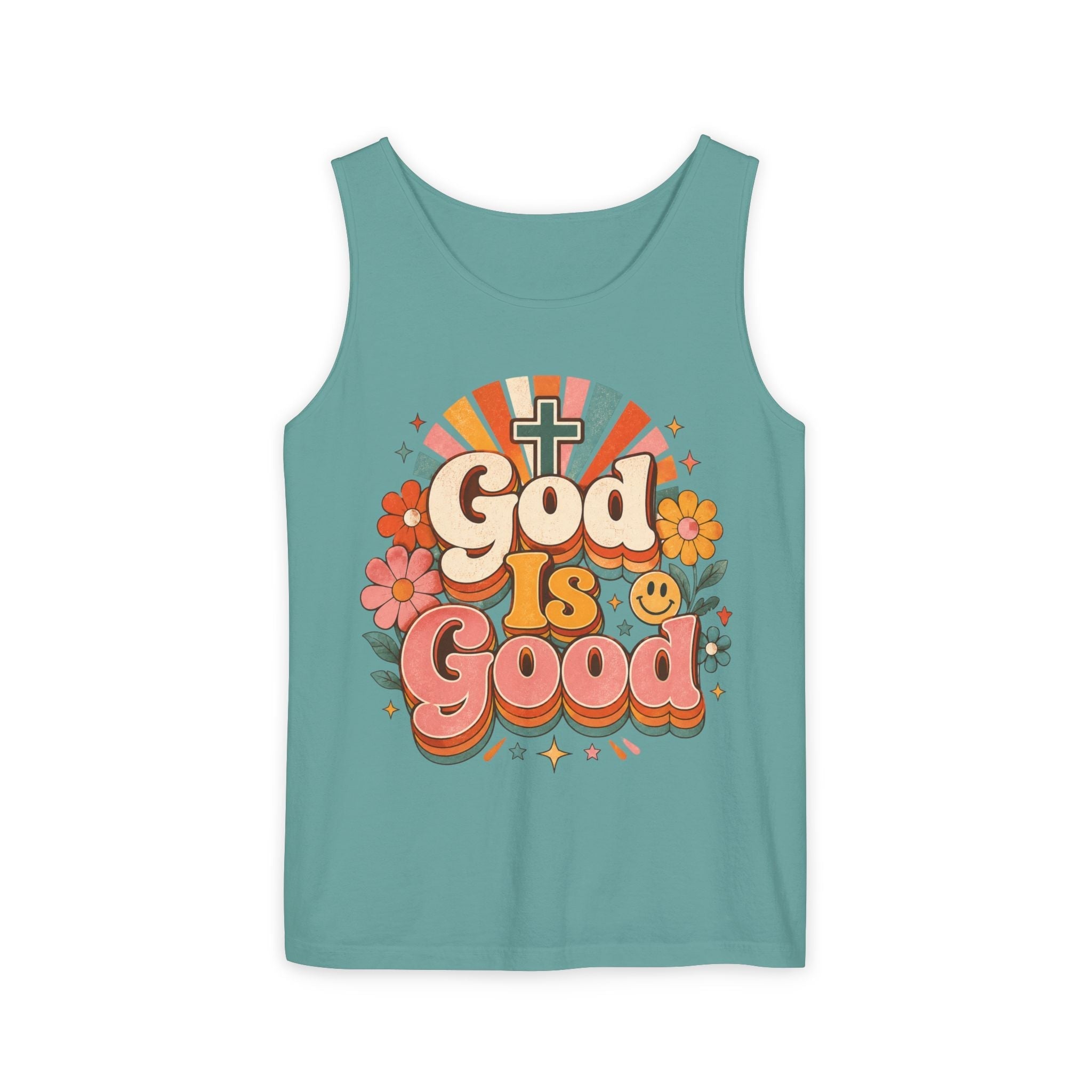 Floral Christian Tank Top - God Is Good Tee for Faith Wear by Printify