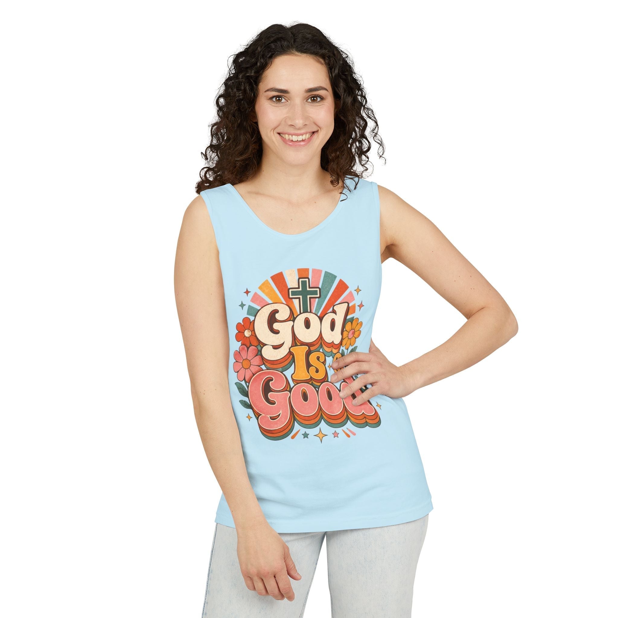Floral Christian Tank Top - God Is Good Tee for Faith Wear - Grace & Grit Boutique