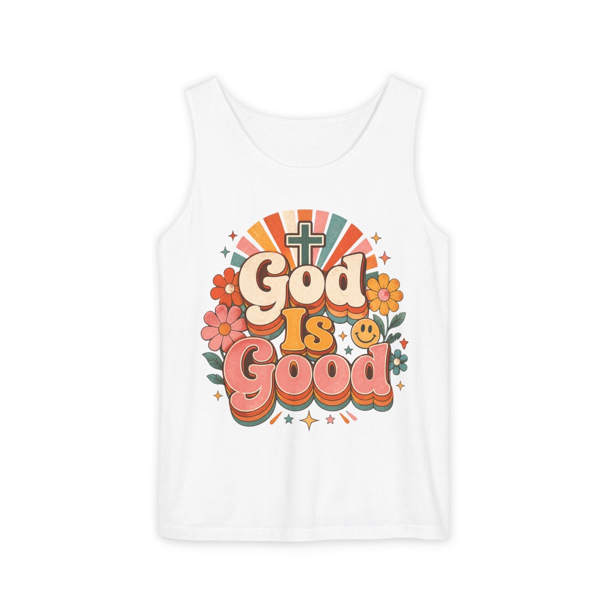 Floral Christian Tank Top - God Is Good Tee for Faith Wear by Printify