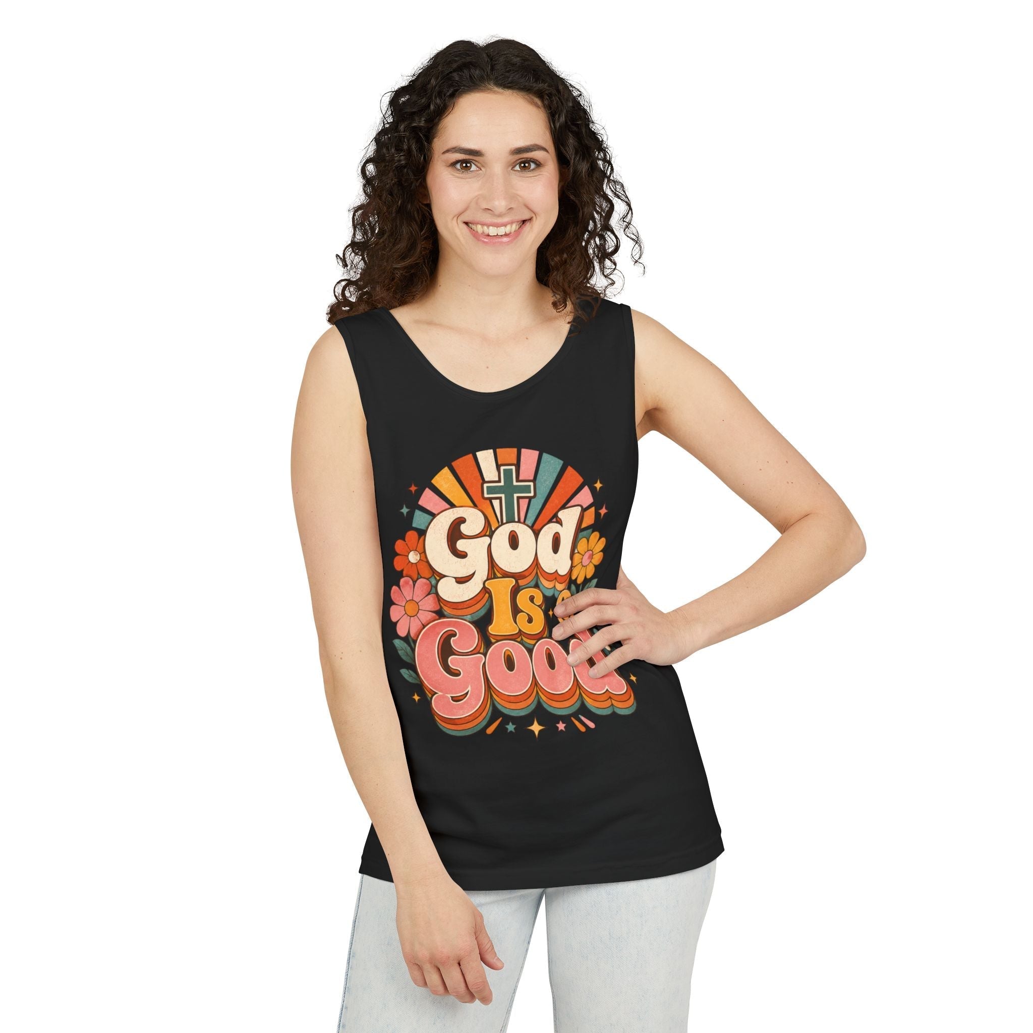 Floral Christian Tank Top - God Is Good Tee for Faith Wear - Grace & Grit Boutique