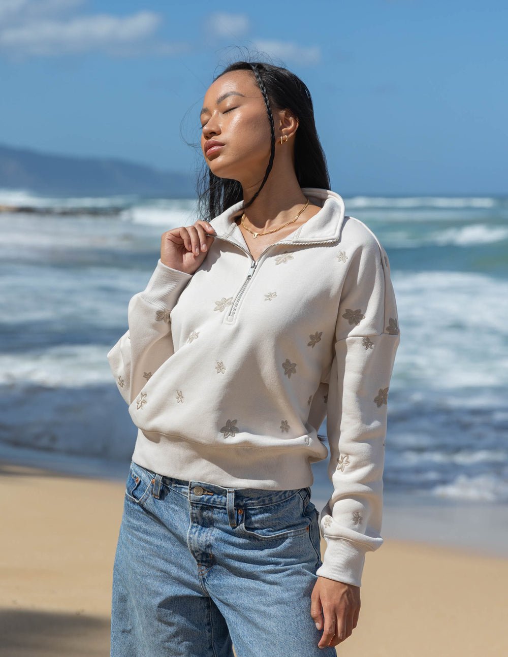Floral Women's Half - Zip - Grace & Grit Boutique