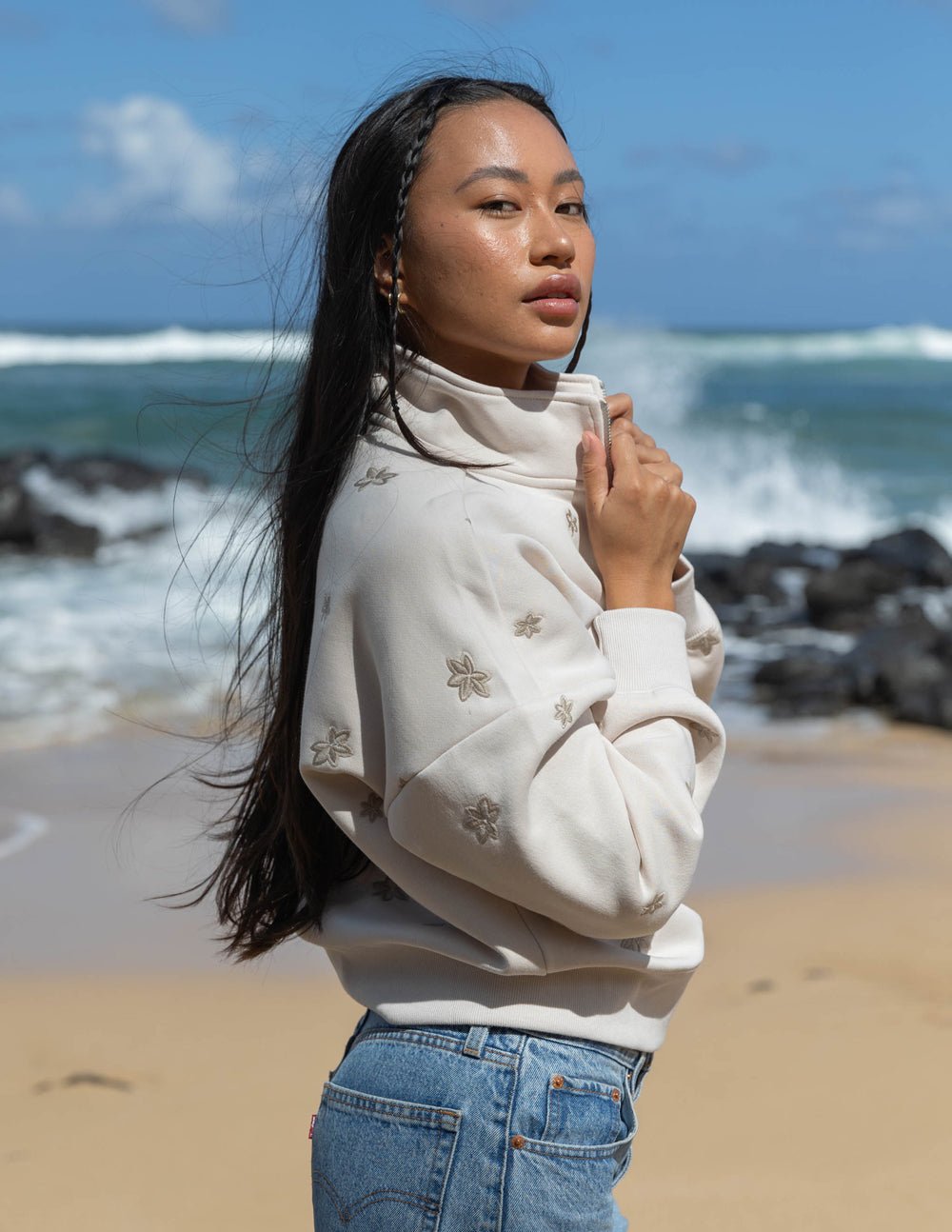Floral Women's Half - Zip - Grace & Grit Boutique