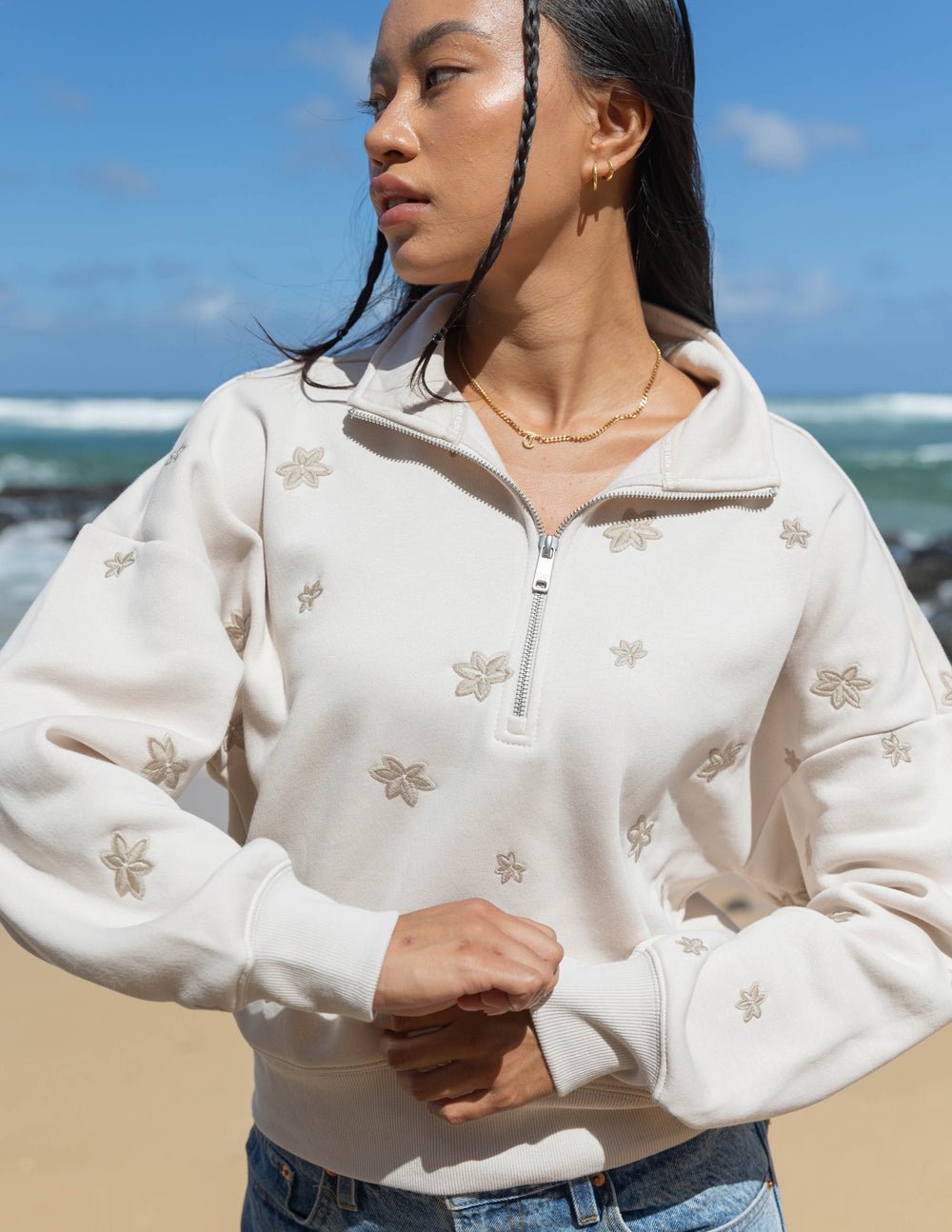 Floral Women's Half - Zip - Grace & Grit Boutique