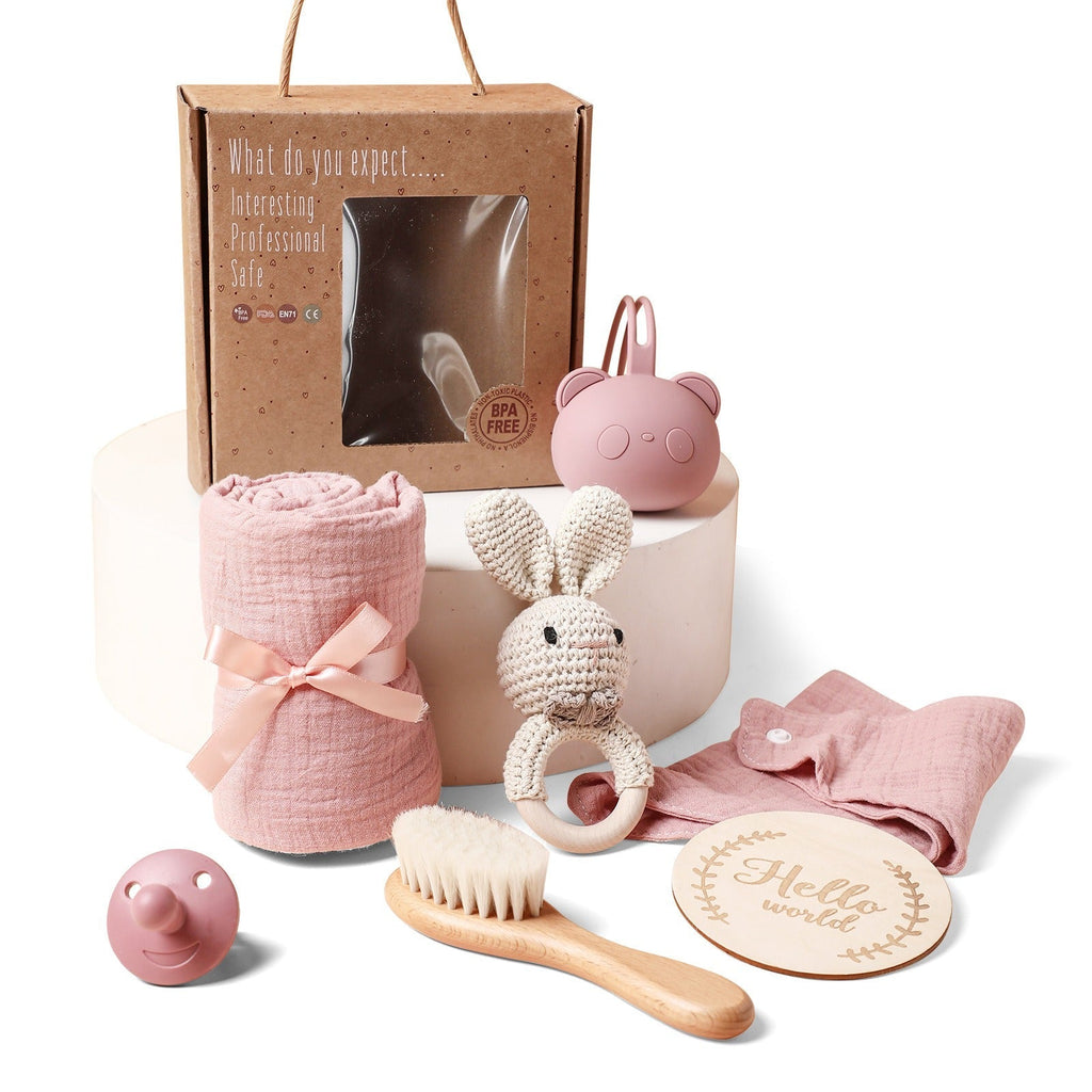 Full moon birth with hand gift, bath towel, wool brush, baby shower mouth, water towel, pacifier set - Grace & Grit Boutique