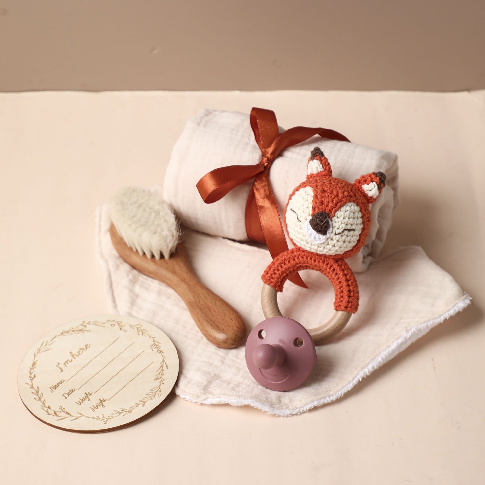 Full moon birth with hand gift, bath towel, wool brush, baby shower mouth, water towel, pacifier set - Grace & Grit Boutique