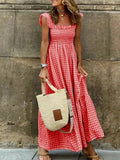 Full Size Gingham Smocked Ruffle Maxi Dress Plus Size - Grace & Grit Boutique