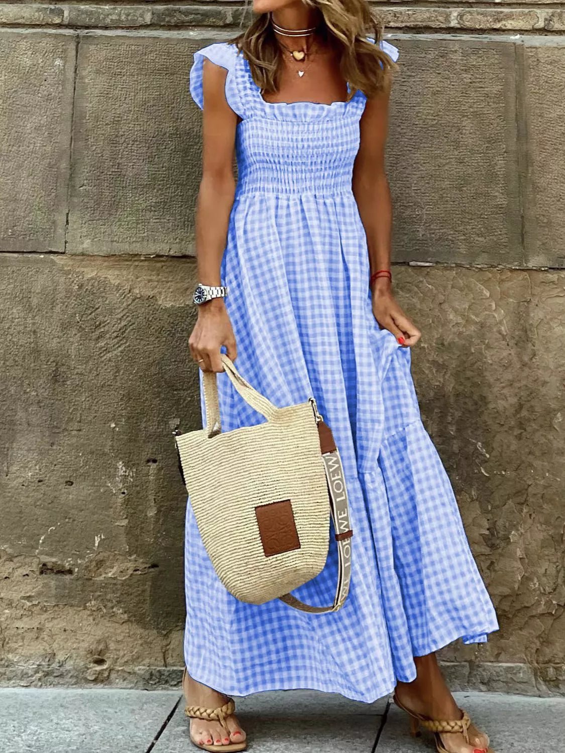 Full Size Gingham Smocked Ruffle Maxi Dress Plus Size - Grace & Grit Boutique