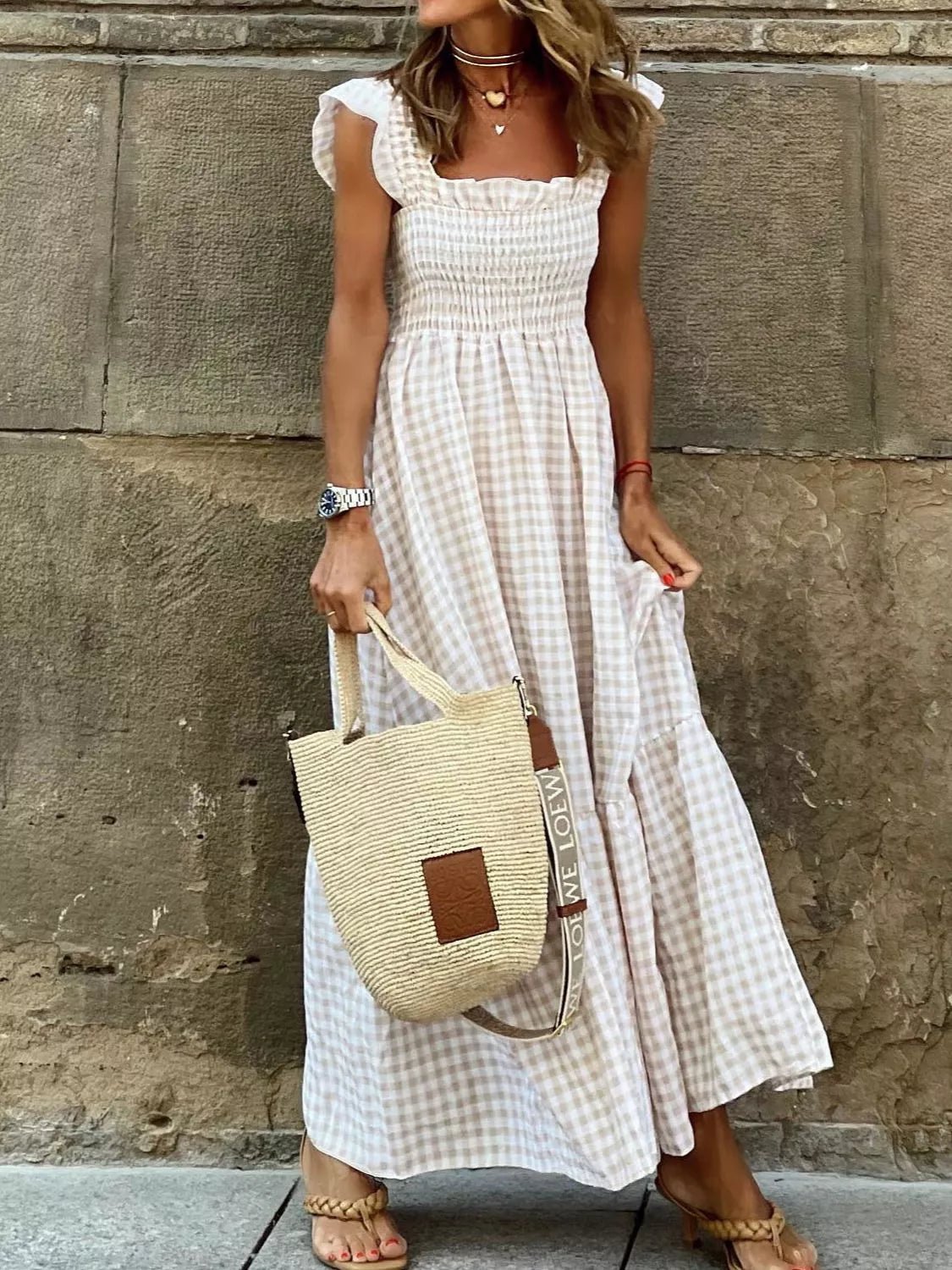 Full Size Gingham Smocked Ruffle Maxi Dress Plus Size - Grace & Grit Boutique