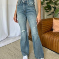 Full - size Mid - rise Tummy - control Flared Jeans With Rips - Grace & Grit Boutique