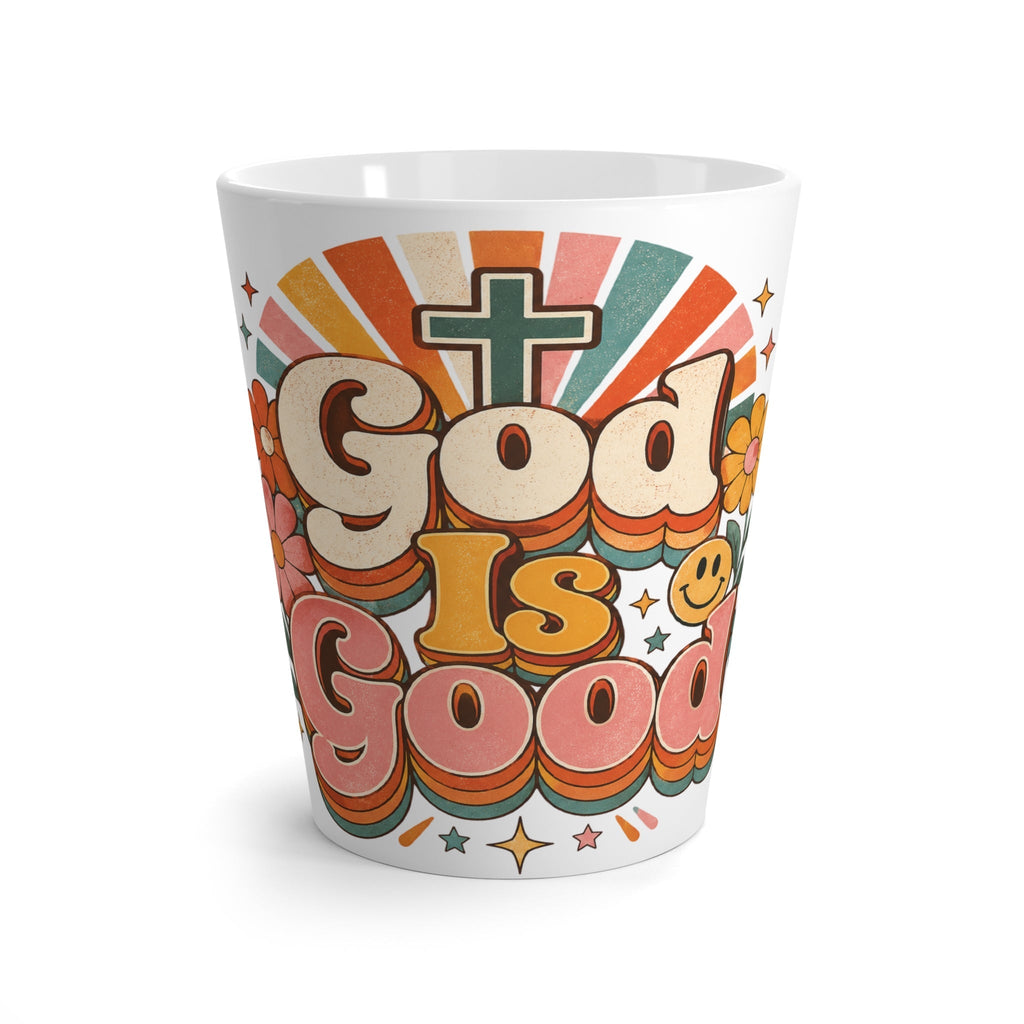 God Is Good Floral Cross Latte Mug — Retro Christian Coffee Cup - Grace & Grit Boutique