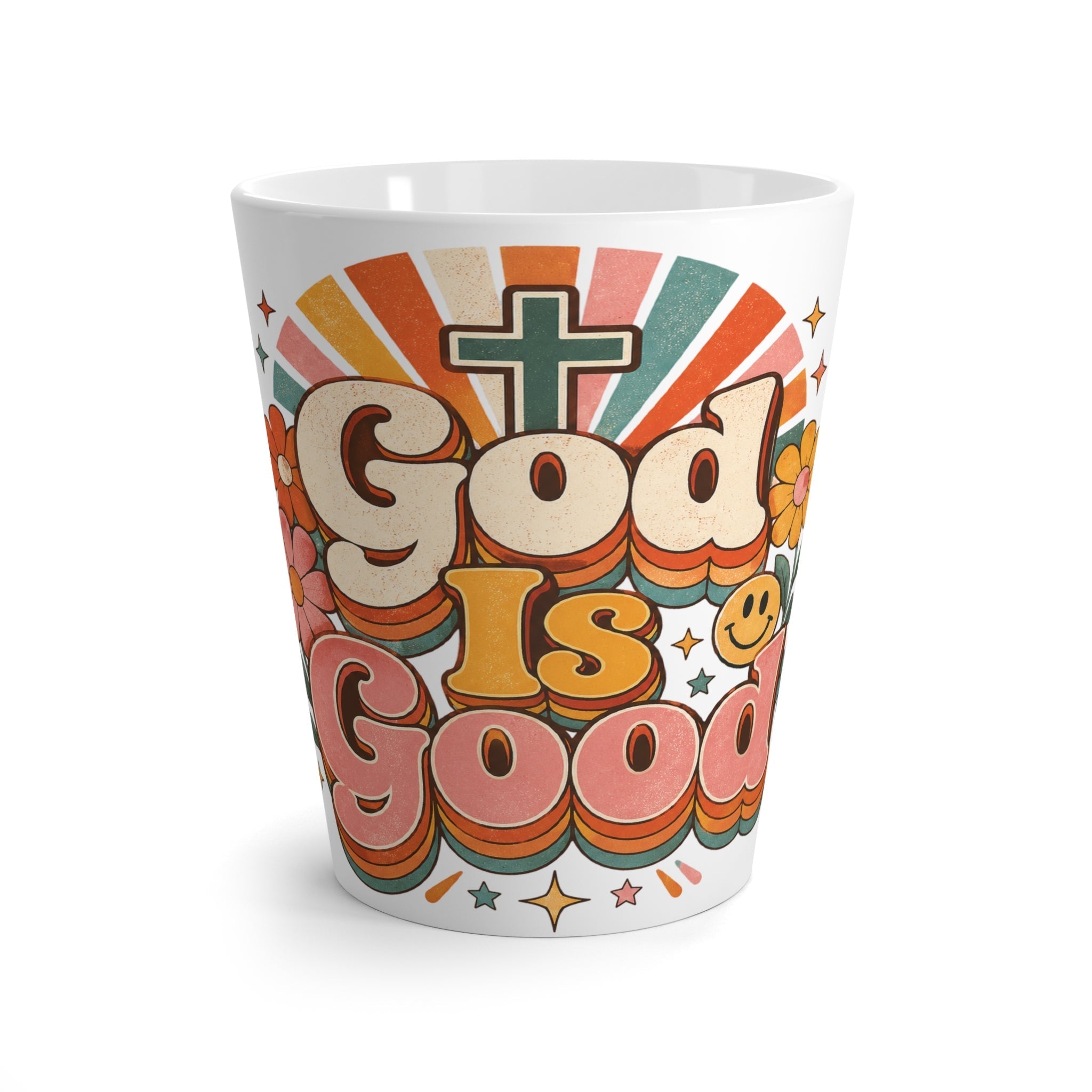 God Is Good Floral Cross Latte Mug — Retro Christian Coffee Cup - Grace & Grit Boutique