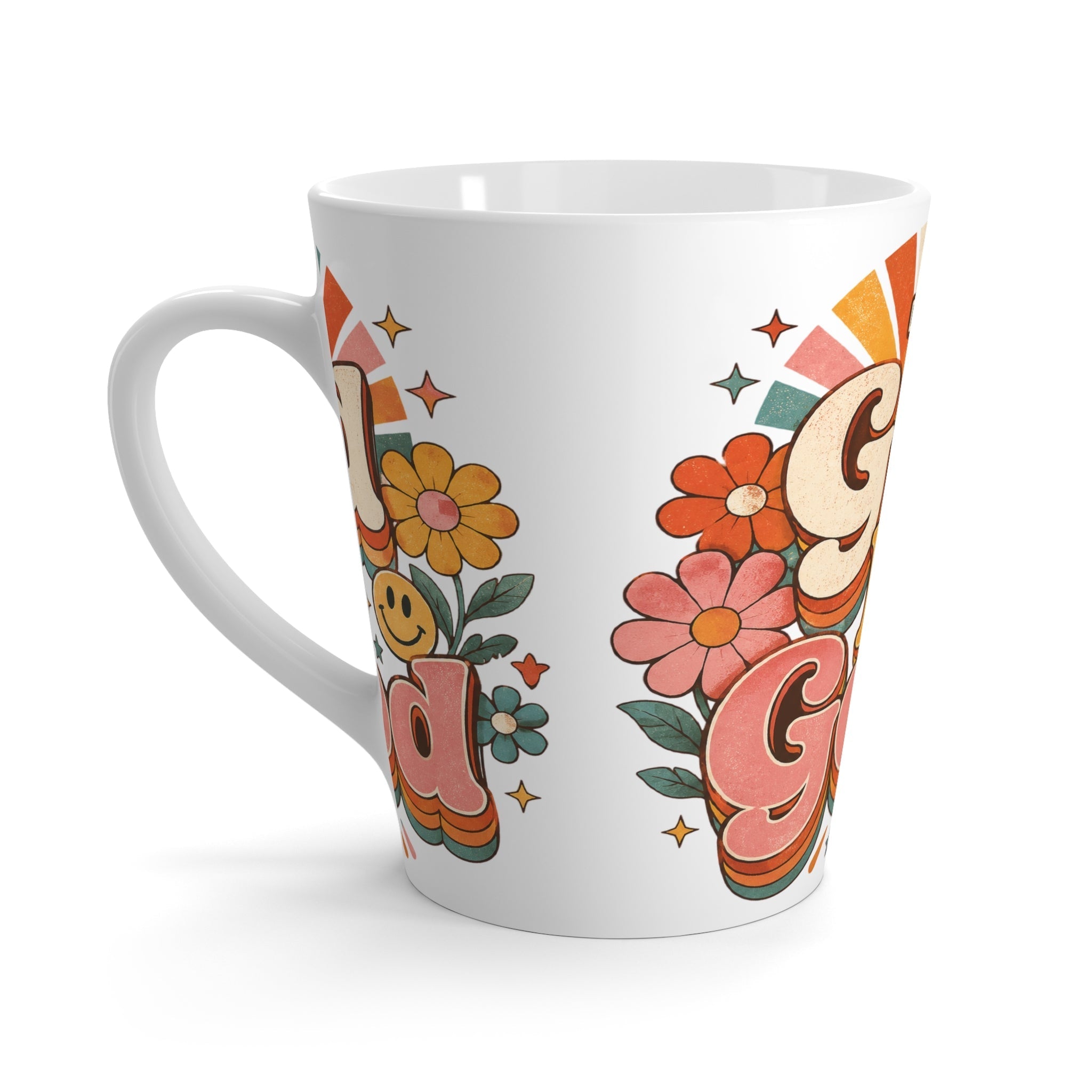 God Is Good Floral Cross Latte Mug — Retro Christian Coffee Cup - Grace & Grit Boutique