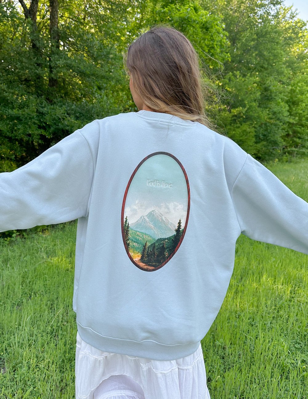 God Is Here Unisex Crewneck - Grace & Grit Boutique