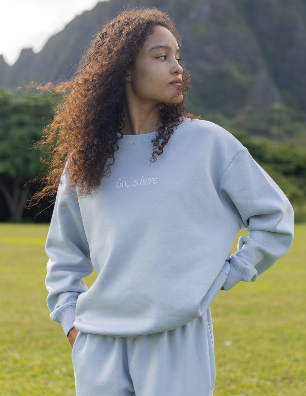 God Is Here Unisex Crewneck - Grace & Grit Boutique