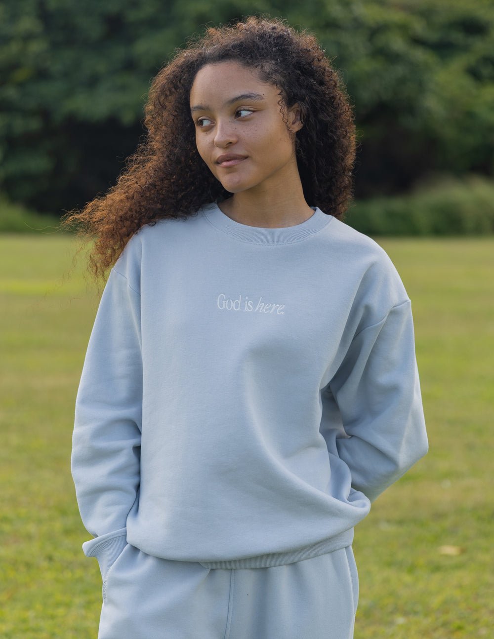 God Is Here Unisex Crewneck - Grace & Grit Boutique