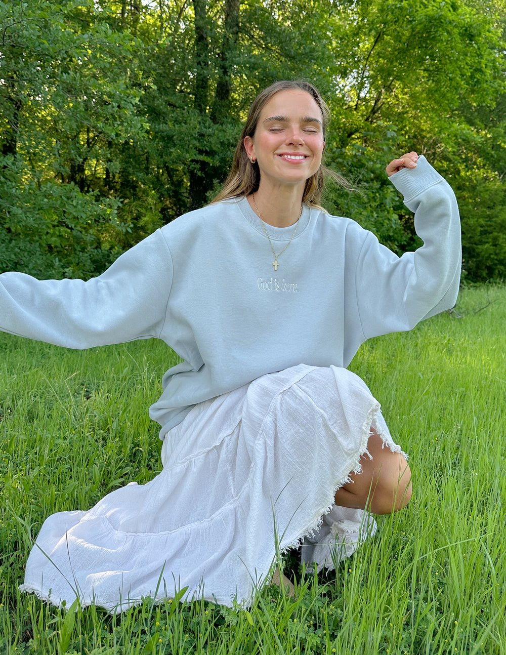 God Is Here Unisex Crewneck - Grace & Grit Boutique