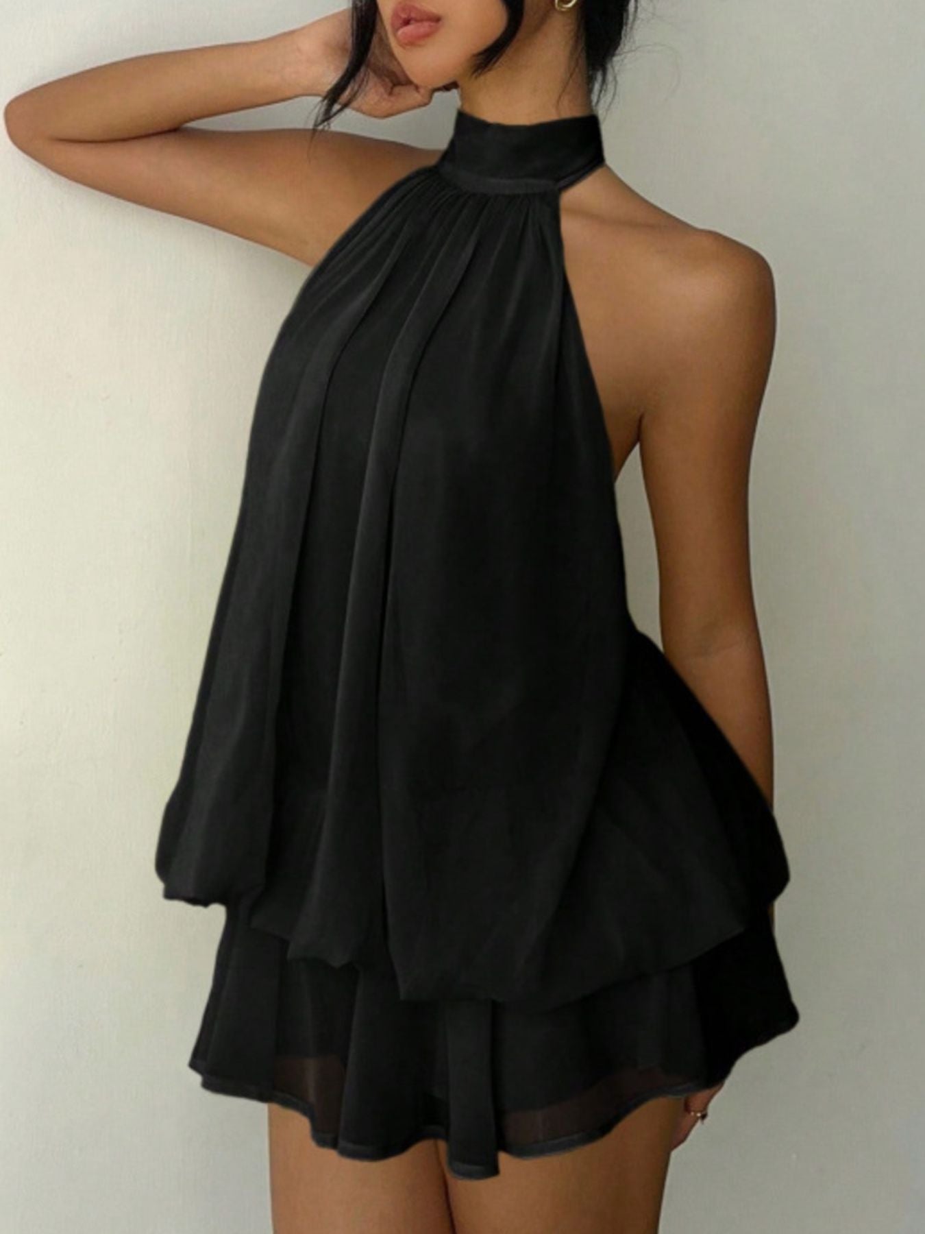 Halter Neck Layered Mini Dress - Grace & Grit Boutique