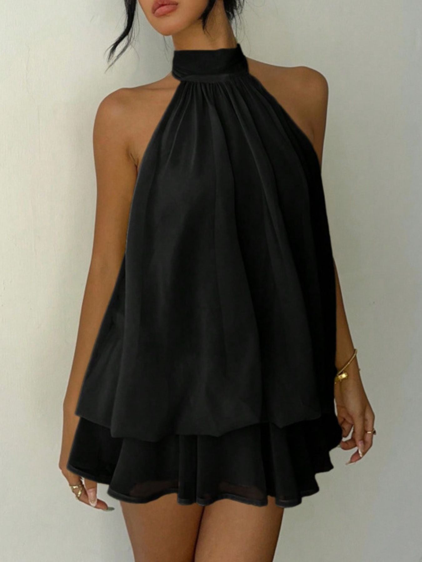Halter Neck Layered Mini Dress by Trendsi