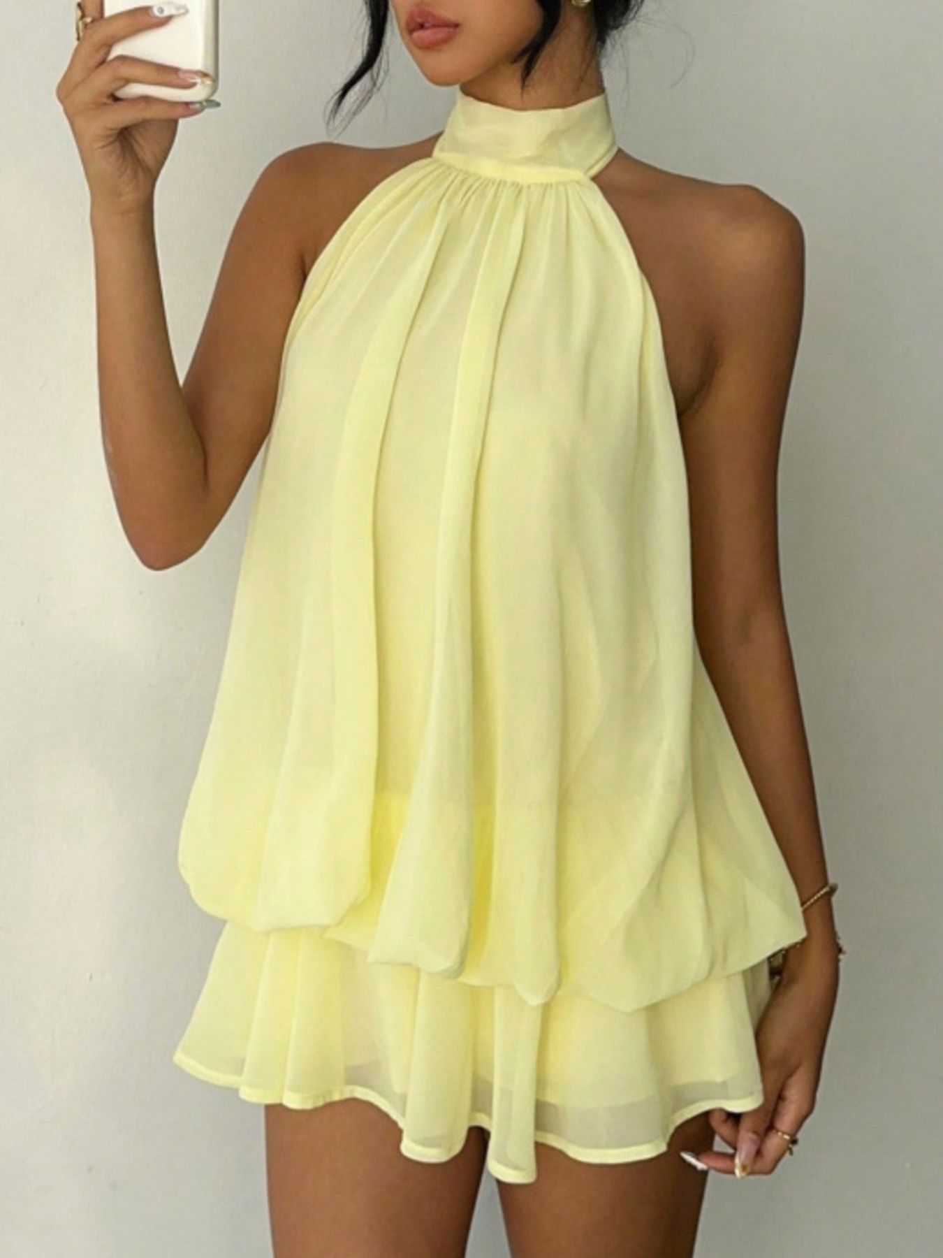 Halter Neck Layered Mini Dress by Trendsi