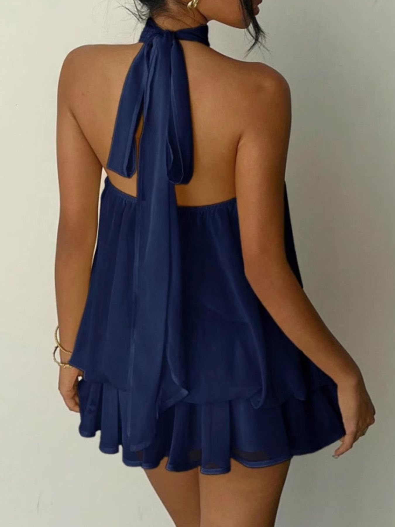 Halter Neck Layered Mini Dress - Grace & Grit Boutique