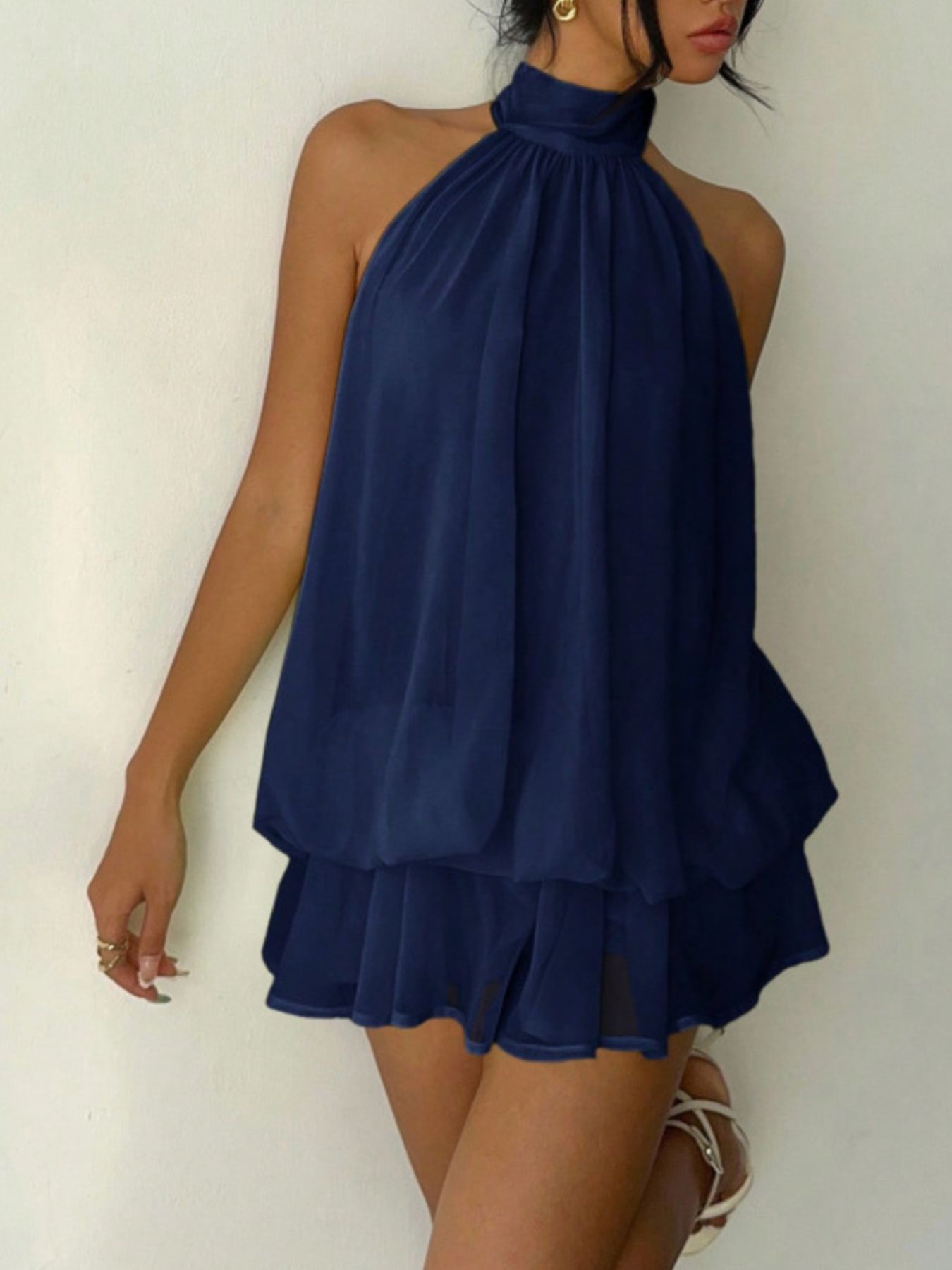 Halter Neck Layered Mini Dress - Grace & Grit Boutique