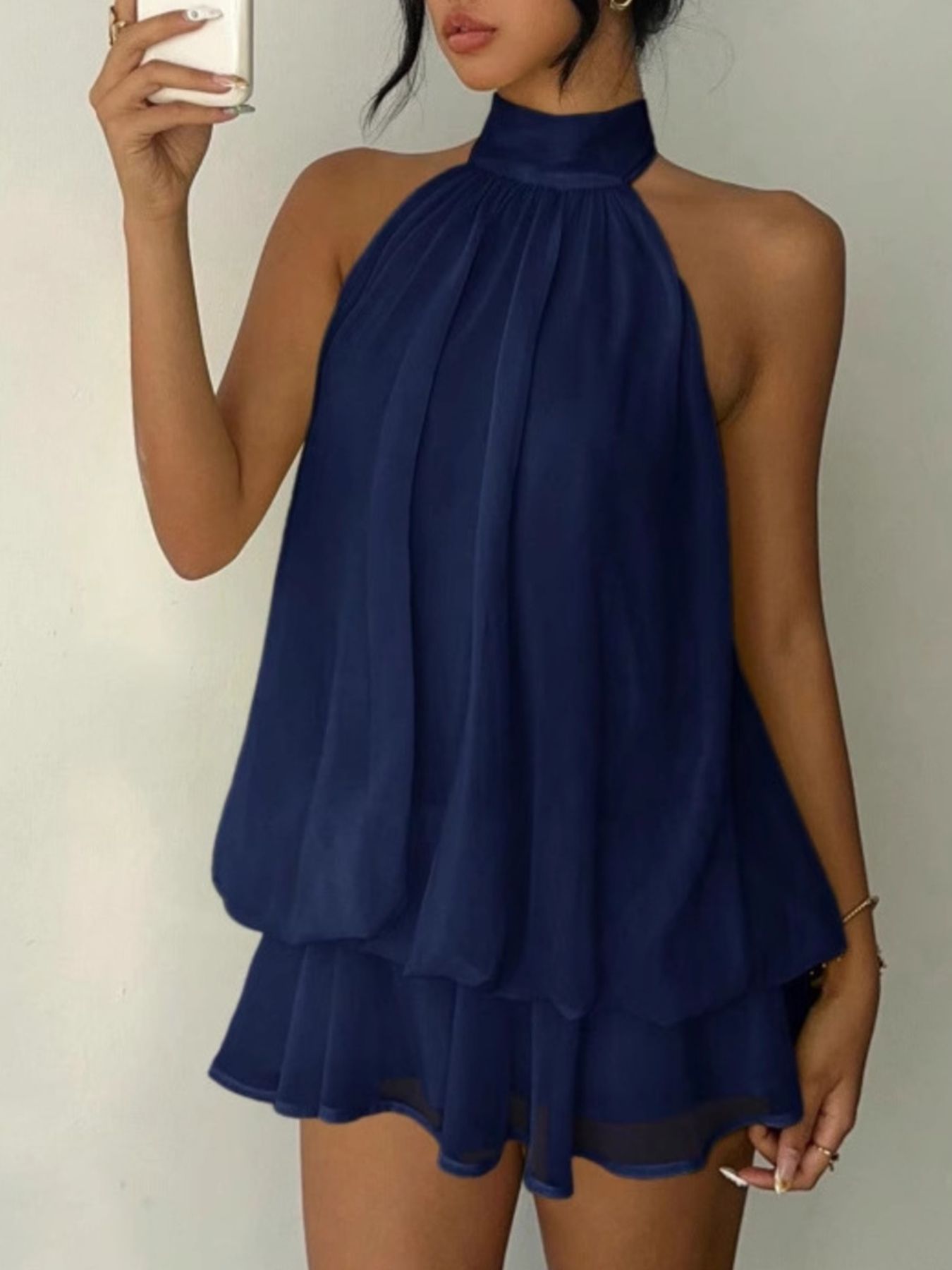 Halter Neck Layered Mini Dress - Grace & Grit Boutique