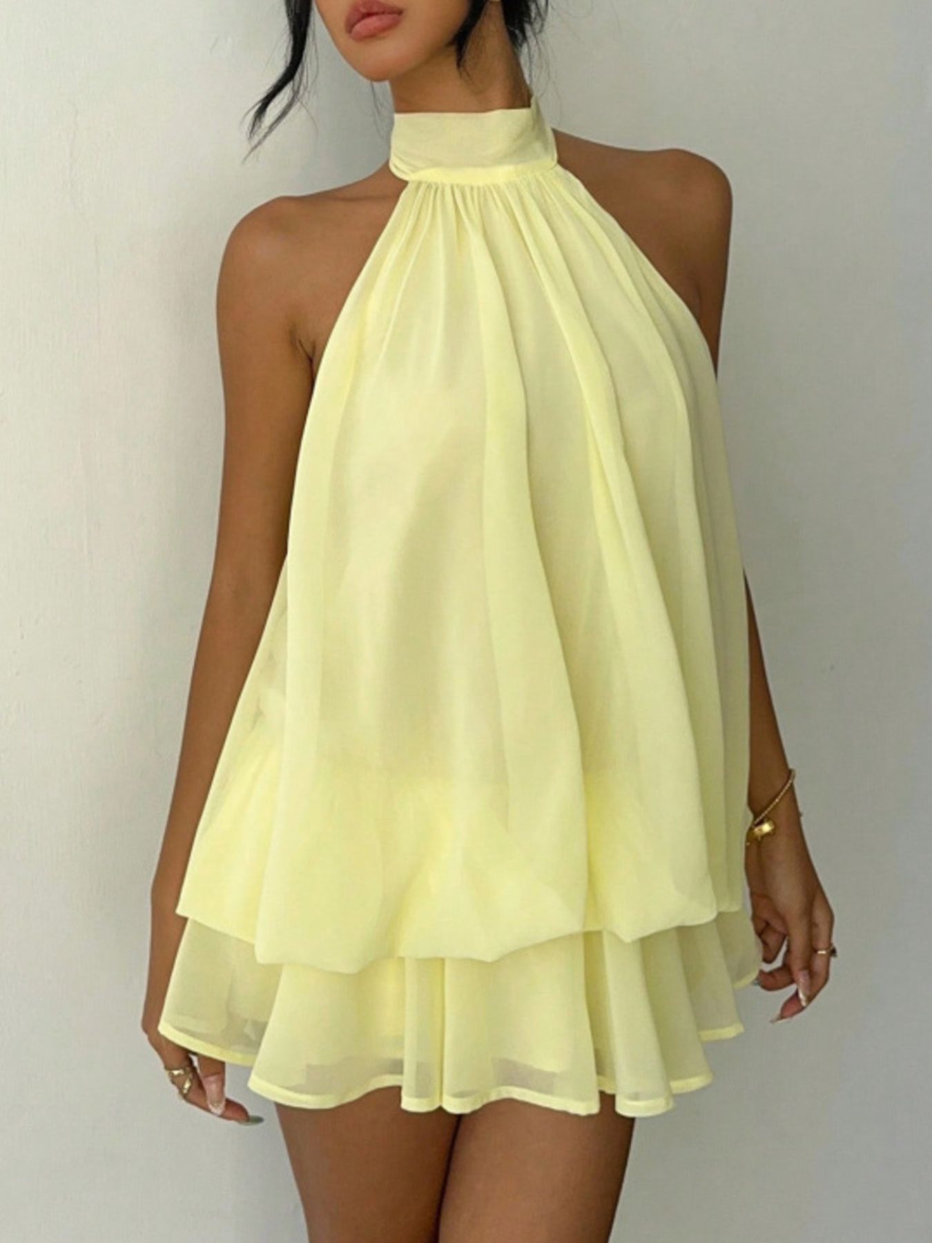 Halter Neck Layered Mini Dress - Grace & Grit Boutique