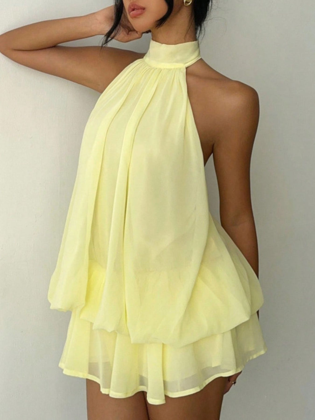 Halter Neck Layered Mini Dress - Grace & Grit Boutique