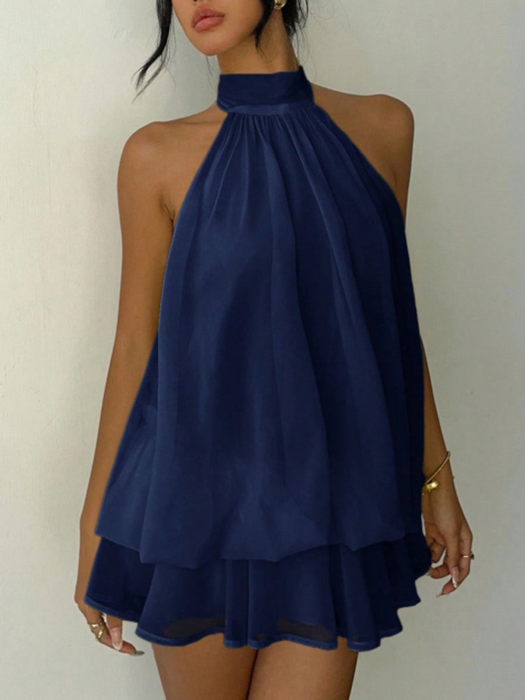 Halter Neck Layered Mini Dress - Grace & Grit Boutique