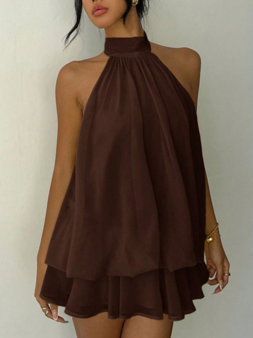 Halter Neck Layered Mini Dress - Grace & Grit Boutique