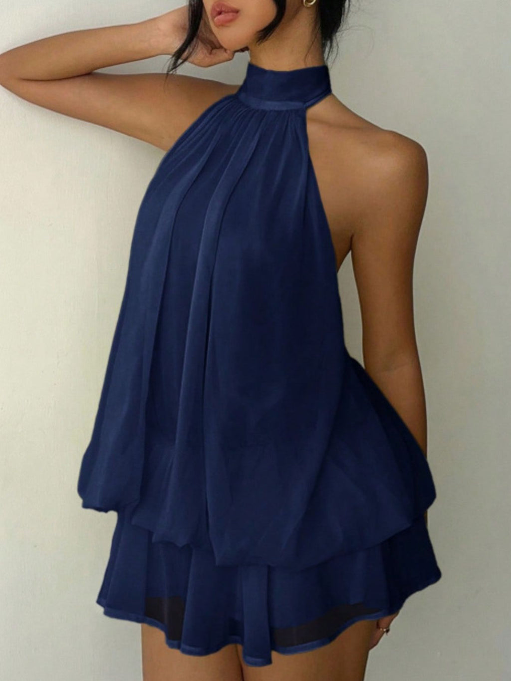 Halter Neck Layered Mini Dress - Grace & Grit Boutique
