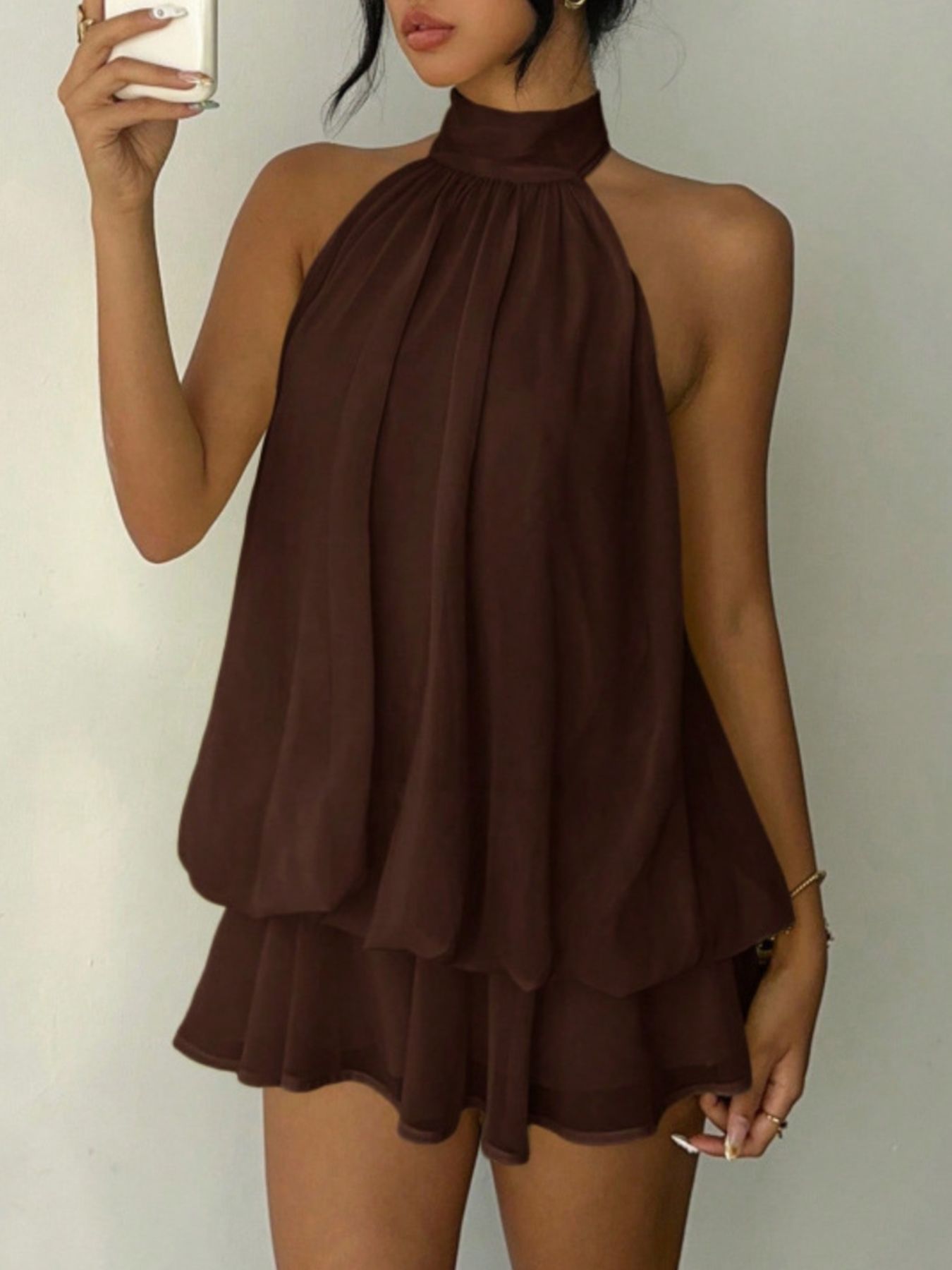Halter Neck Layered Mini Dress by Trendsi