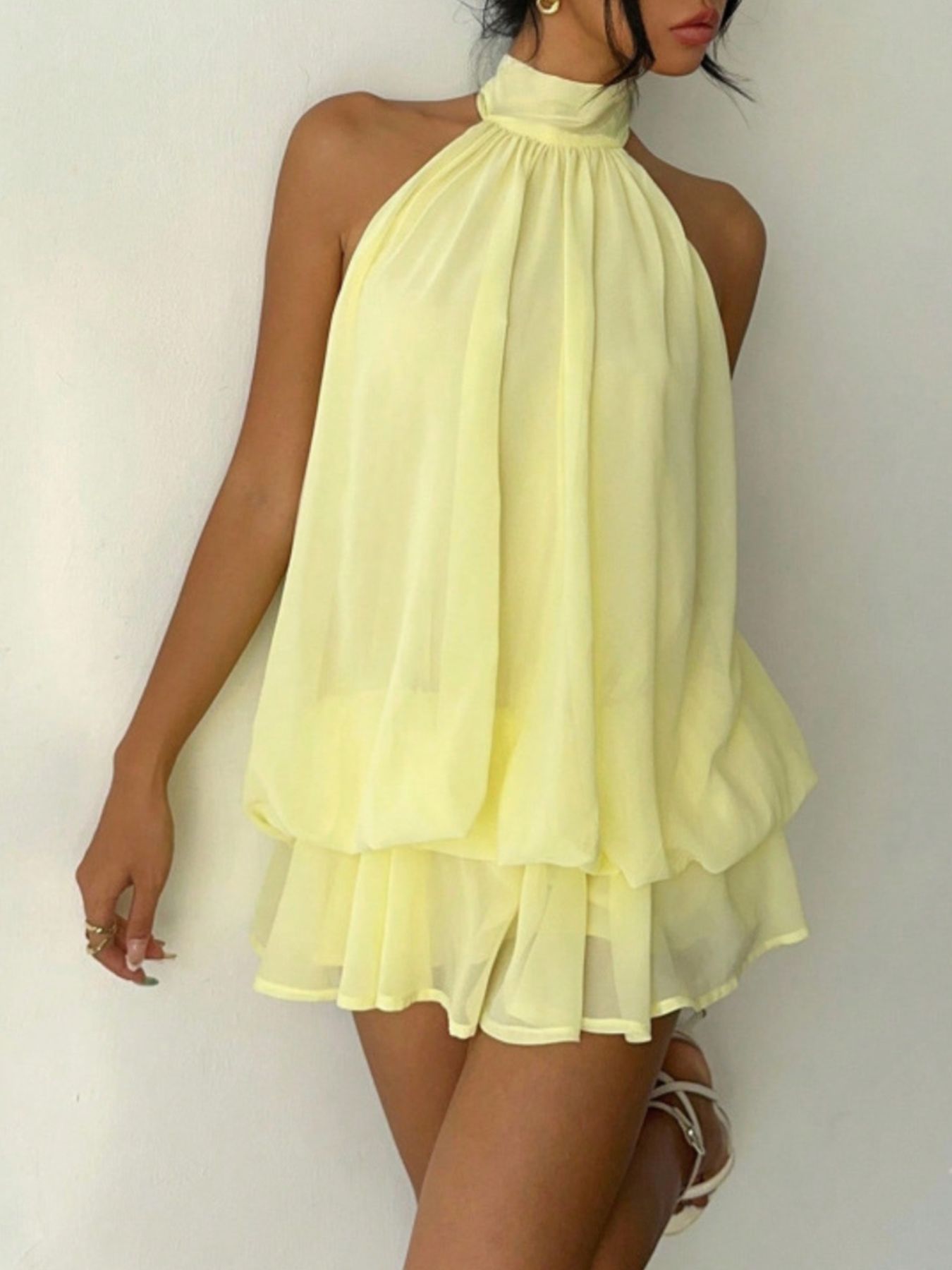 Halter Neck Layered Mini Dress - Grace & Grit Boutique