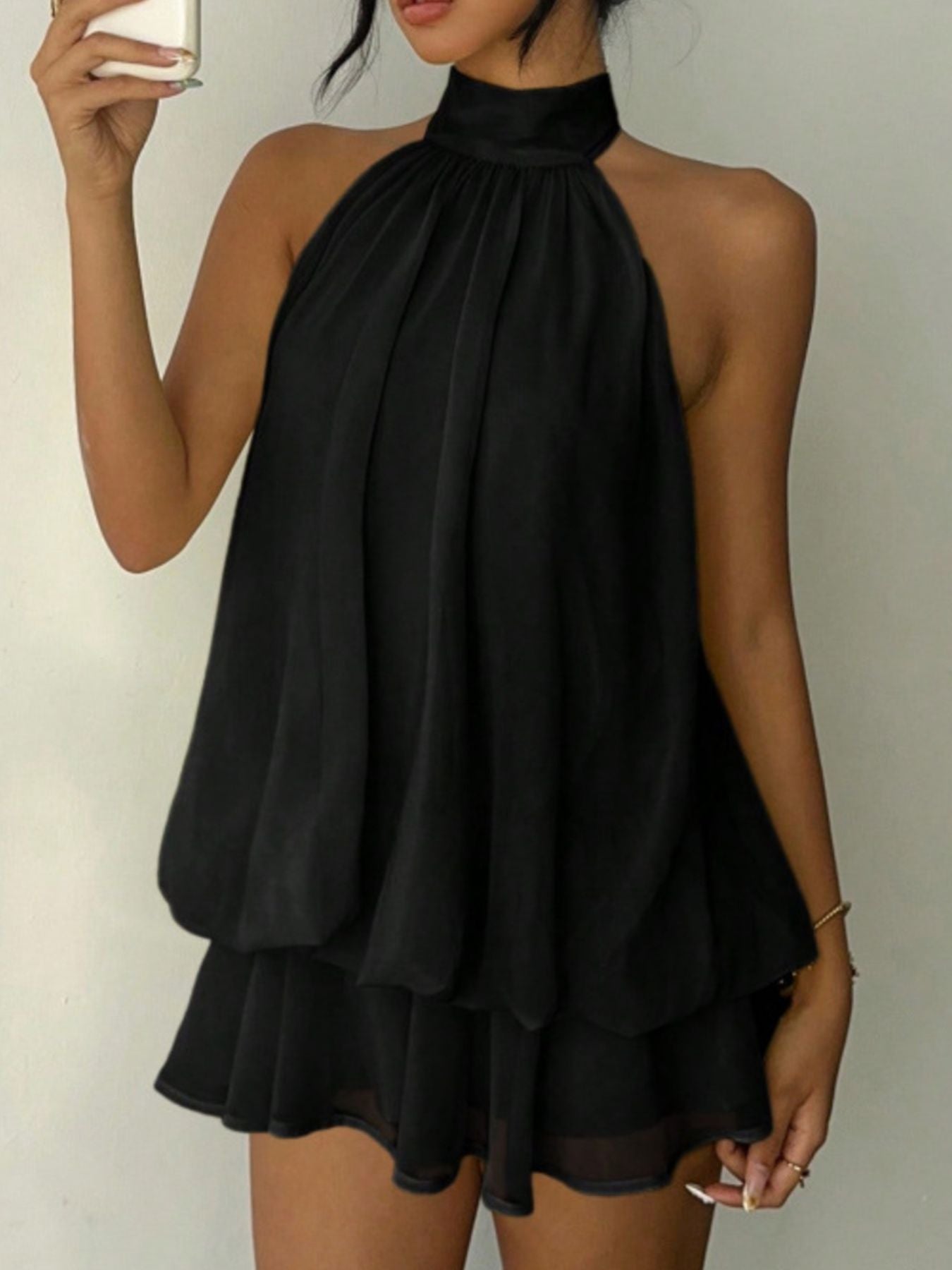 Halter Neck Layered Mini Dress - Grace & Grit Boutique