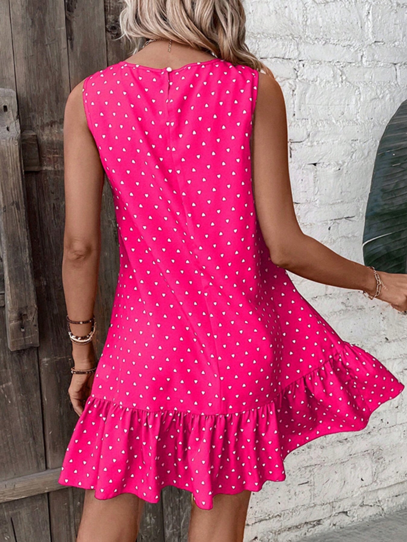Heart Print Sleeveless Ruffle Hem Mini Dress - Grace & Grit Boutique