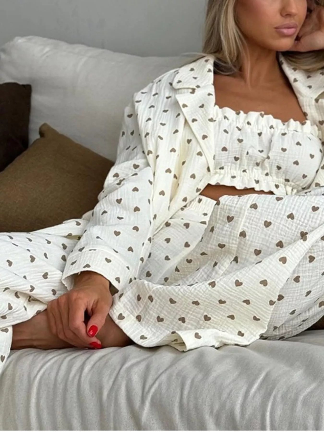Heart Print Three - Piece Lounge Set - Grace & Grit Boutique