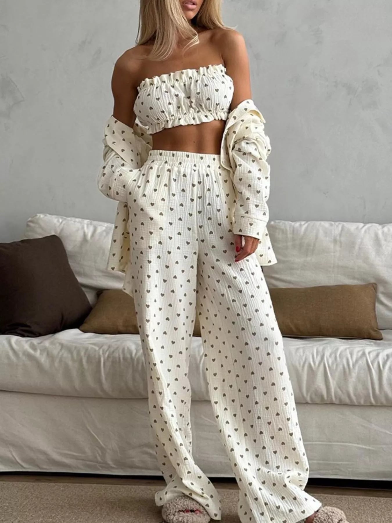 Heart Print Three - Piece Lounge Set - Grace & Grit Boutique