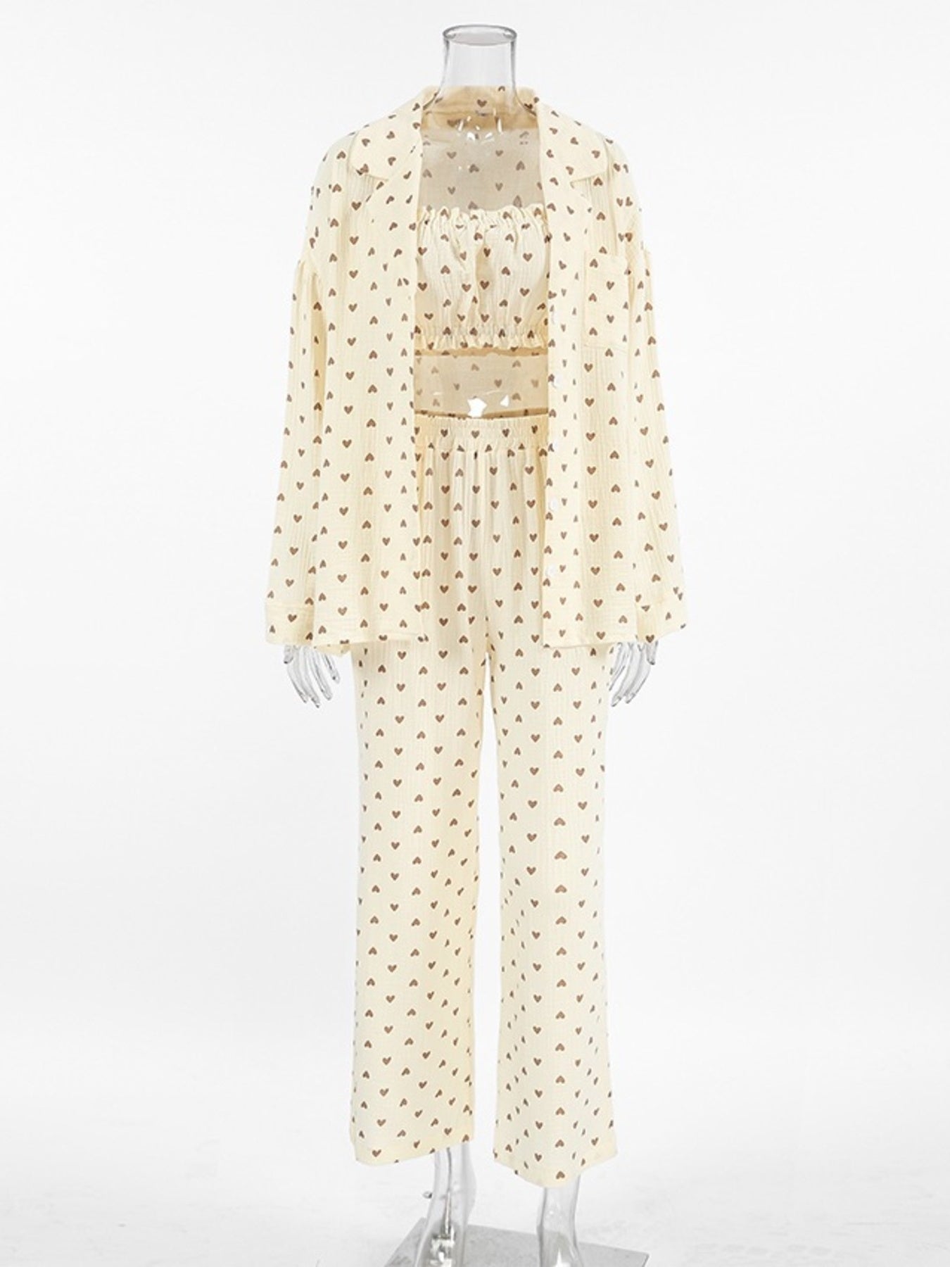 Heart Print Three - Piece Lounge Set - Grace & Grit Boutique