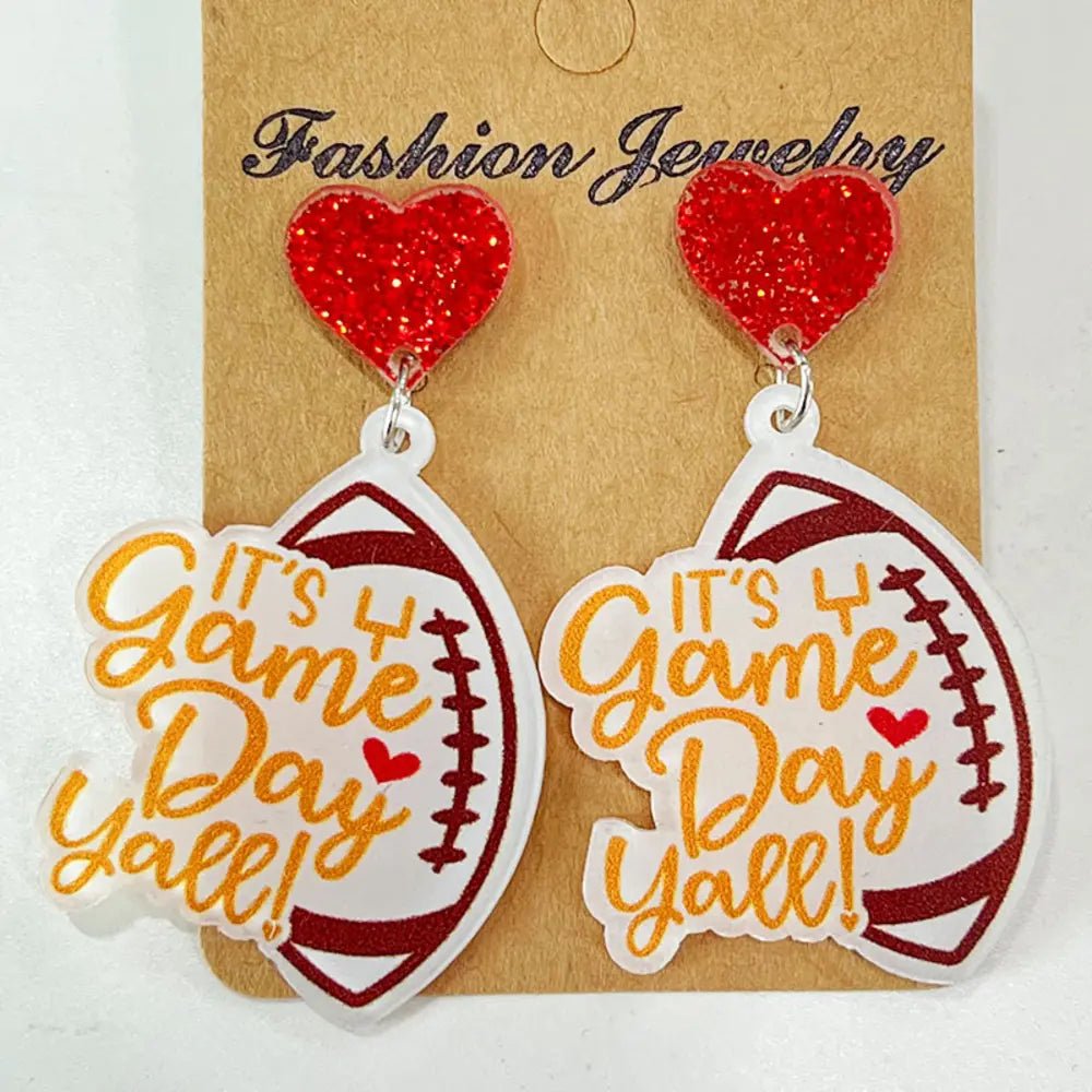 Heart Shape Sports Theme Acrylic Dangle Earrings - Grace & Grit Boutique