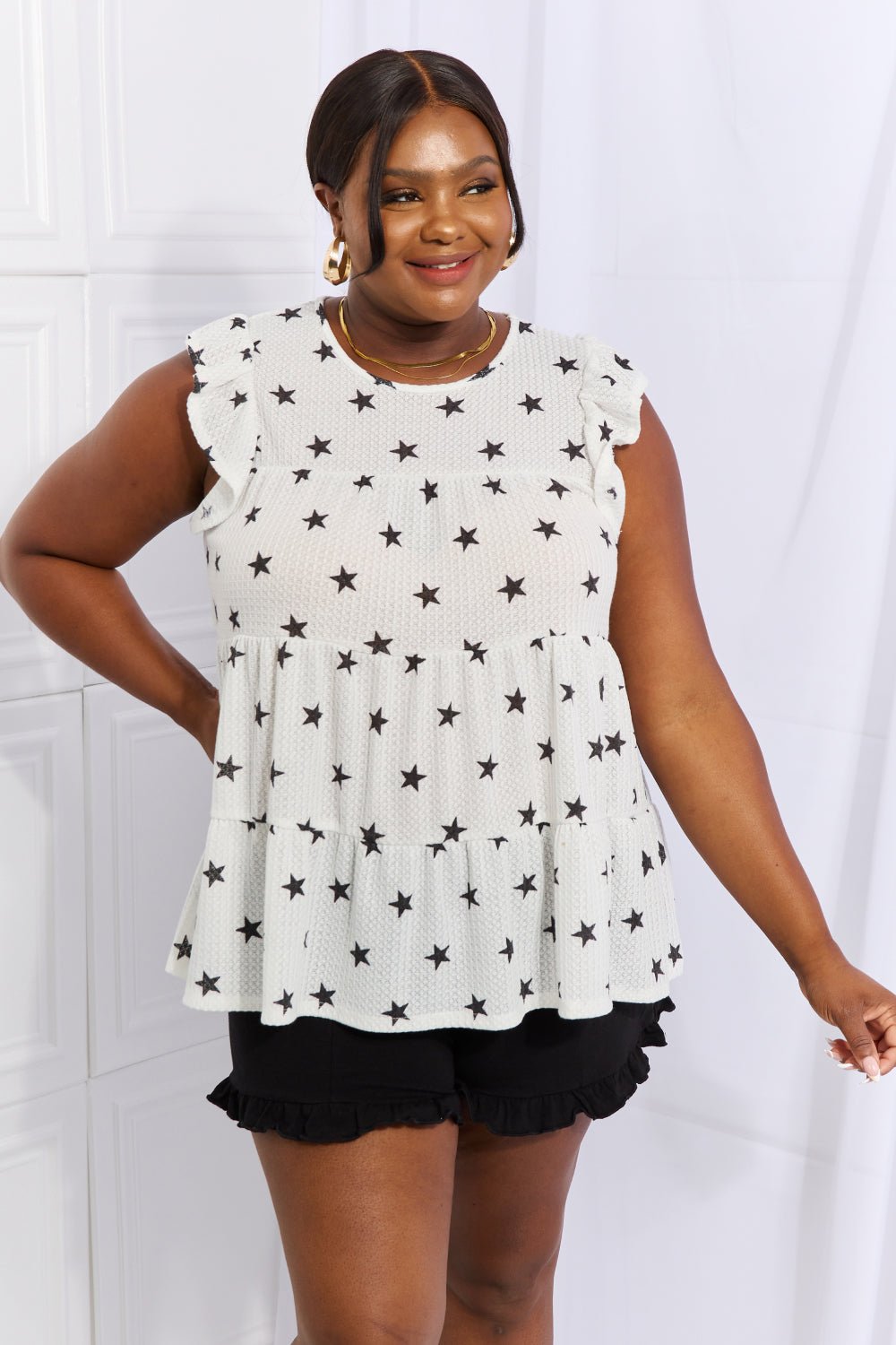 Heimish Shine Bright Full Size Butterfly Sleeve Star Print Top - Grace & Grit Boutique
