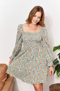 Honey Floral Smocked Flounce Sleeve Square Neck Dress - Grace & Grit Boutique