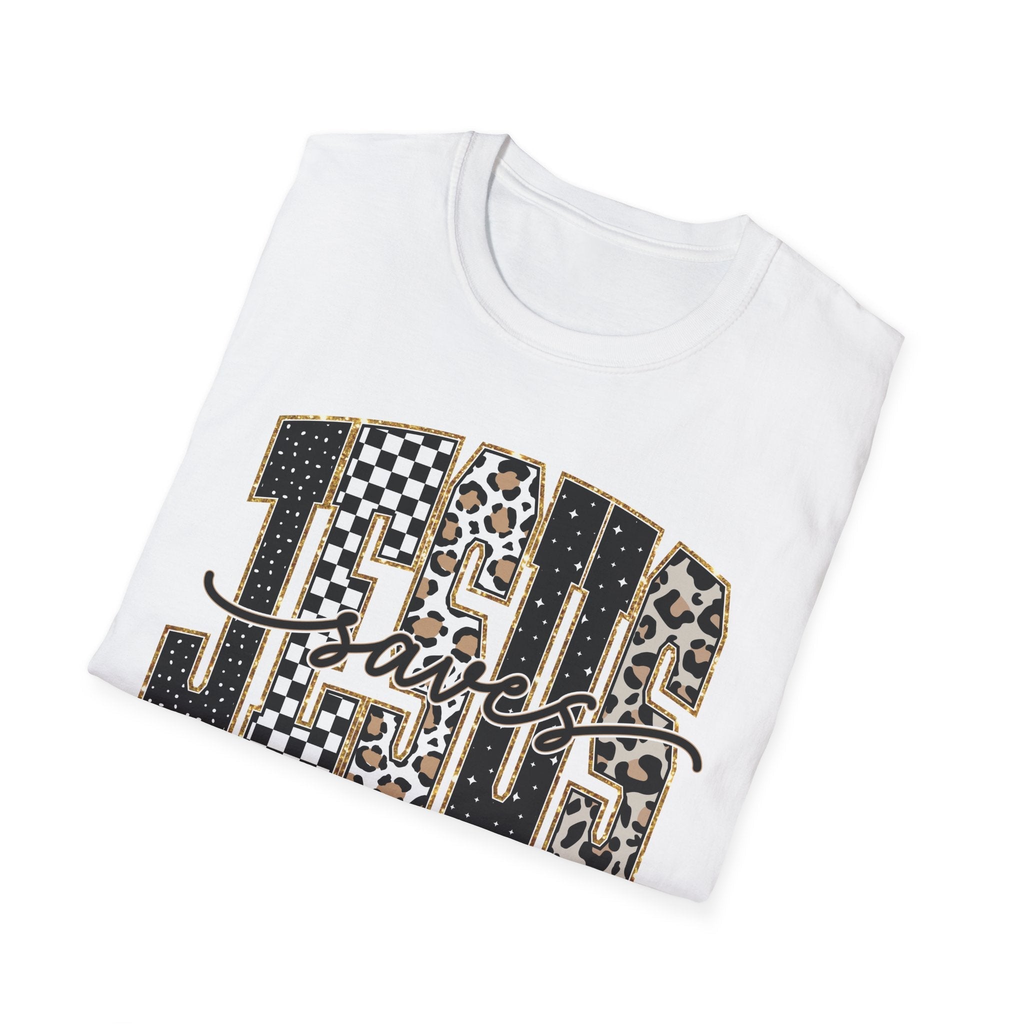 Jesus Graphic T-Shirt | Leopard & Checkerboard Faith Design - Grace & Grit Boutique